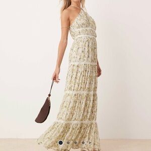 ASOS Green Floral Halter Maxi Dress